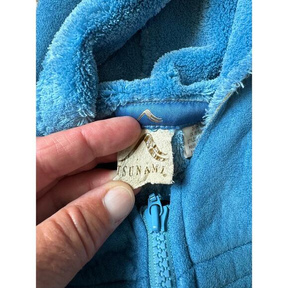 Tsunami Blue faux suede faux fur 1/2 zip pull over, sweater/jacket/coat size sm - Picture 7 of 11